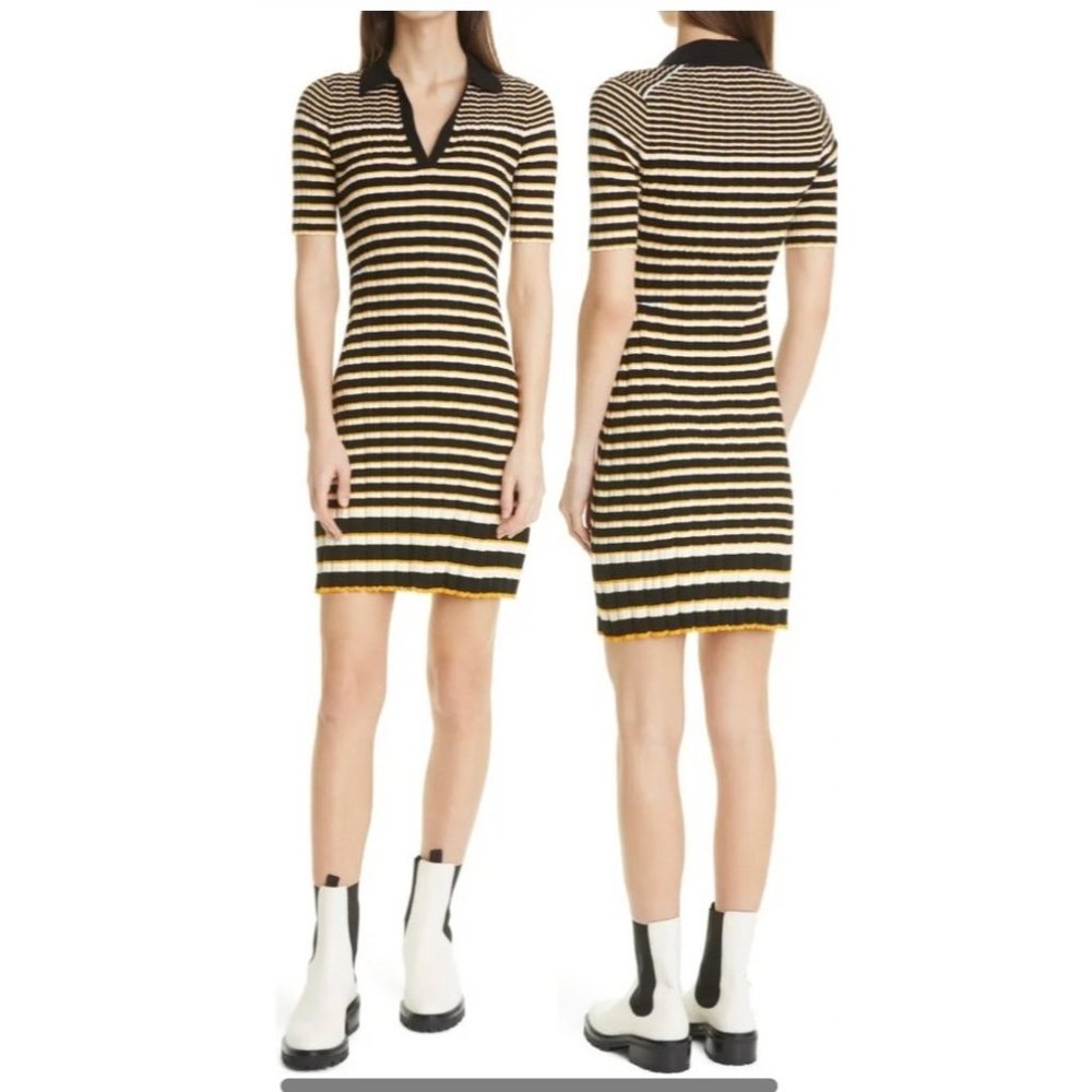 NWT THEORY  Dr. Hud Irregular Rib Polo Dress Soap/BlackAmber size S
